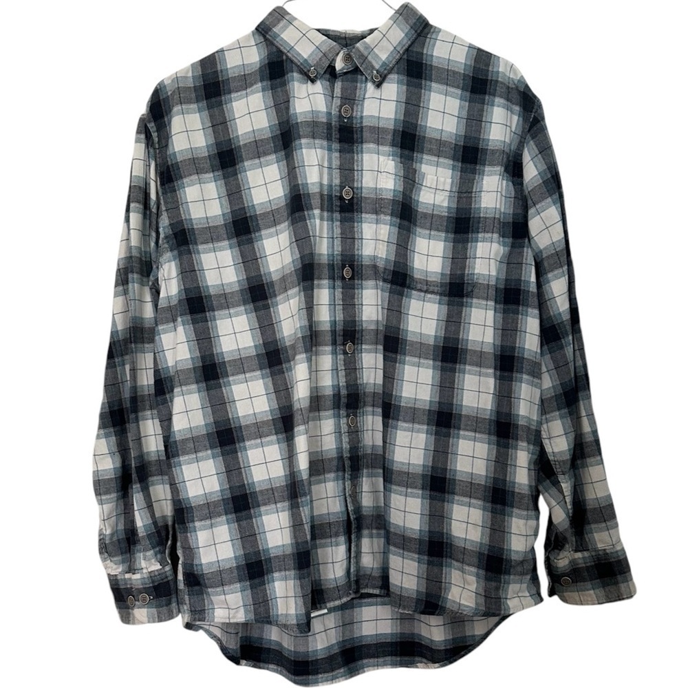 Cabela’s Shirt Flannel Cotton Blue & White Plaid Sz XL